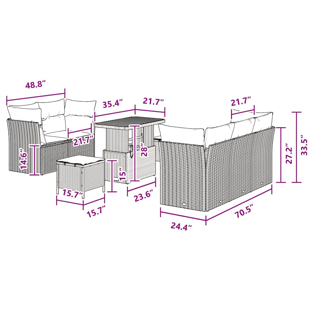 8721288415486_wbg-siz_en_hd_1 vidaXL Garden Sofa Set Height-Adjustable 8 pcs Black Poly Rattan - Image 9