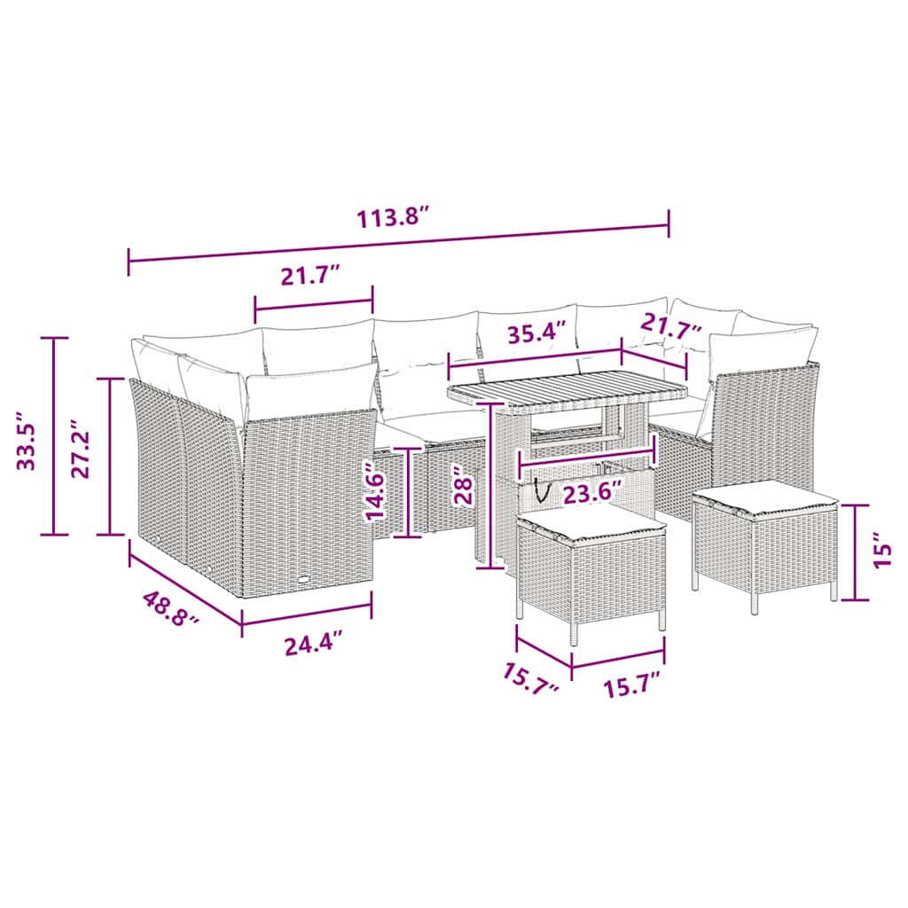 8721288415882_wbg-siz_en_hd_1 vidaXL Garden Sofa Set Height-Adjustable 10 pcs Black Poly Rattan - Image 9