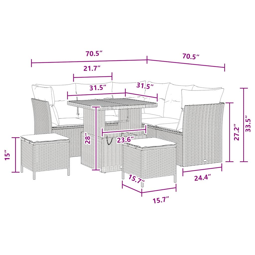 8721288415981_wbg-siz_en_hd_1 vidaXL Garden Sofa Set Height-Adjustable 8 pcs Black Poly Rattan - Image 9