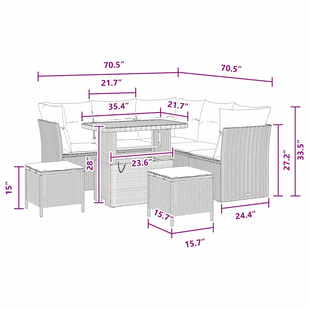 8721288416032_wbg-siz_en_hd_1 vidaXL Garden Sofa Set Height-Adjustable 8 pcs Black Poly Rattan - Image 9