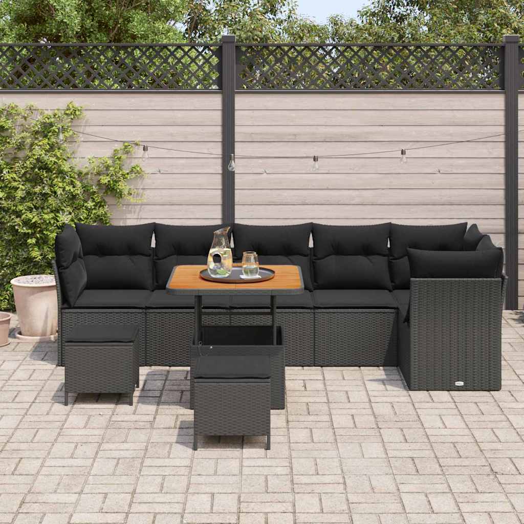 8721288416186_mo-im_en_hd_2 vidaXL Garden Sofa Set Height-Adjustable 9 pcs Black Poly Rattan - Image 3