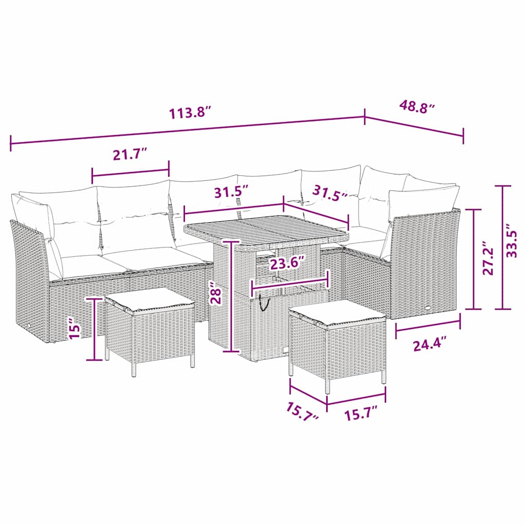 8721288416186_wbg-siz_en_hd_1 vidaXL Garden Sofa Set Height-Adjustable 9 pcs Black Poly Rattan - Image 9