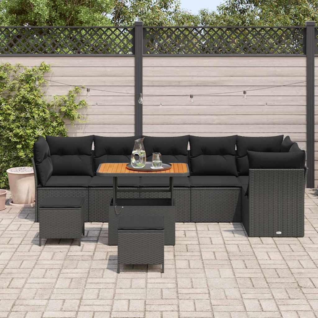 8721288416230_mo-im_en_hd_2 vidaXL Garden Sofa Set Height-Adjustable 9 pcs Black Poly Rattan - Image 3