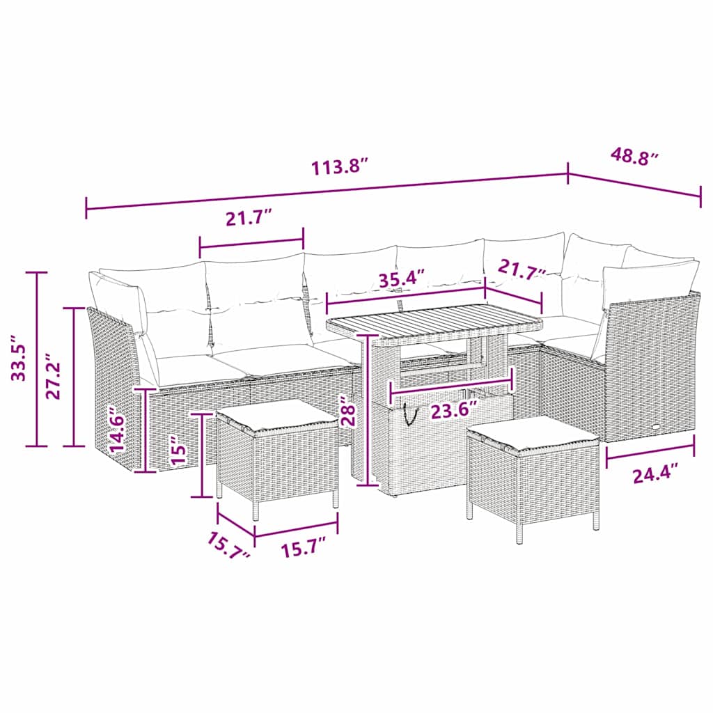 8721288416230_wbg-siz_en_hd_1 vidaXL Garden Sofa Set Height-Adjustable 9 pcs Black Poly Rattan - Image 9