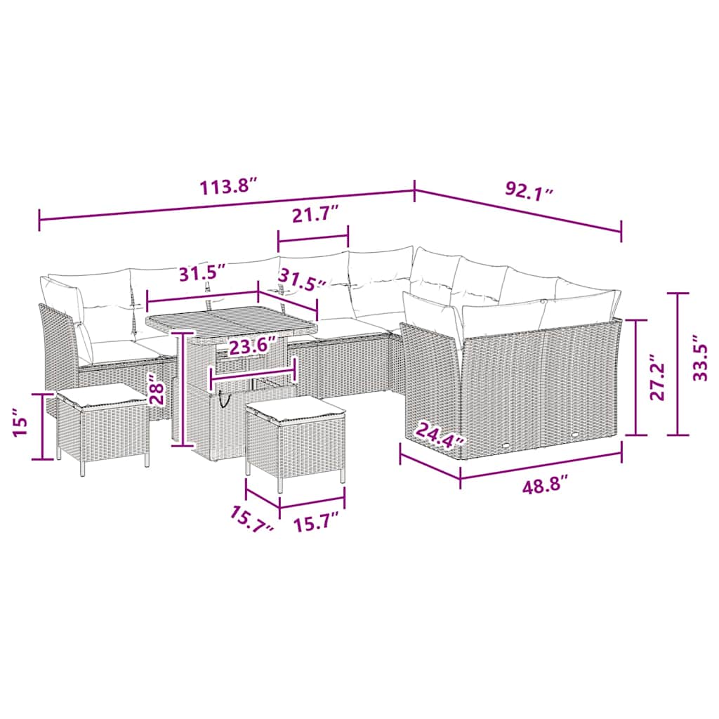 8721288416384_wbg-siz_en_hd_1 vidaXL Garden Sofa Set Height-Adjustable 12 pcs Black Poly Rattan - Image 9