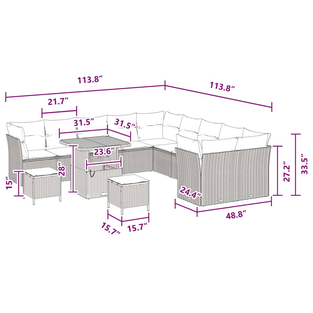 8721288416582_wbg-siz_en_hd_1 vidaXL Garden Sofa Set Height-Adjustable 13 pcs Black Poly Rattan - Image 9
