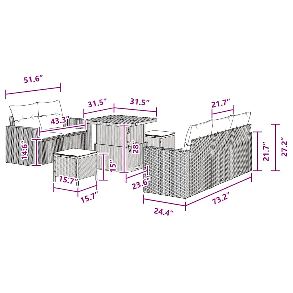8721288416735_wbg-siz_en_hd_1 vidaXL Garden Sofa Set Height-Adjustable 8 pcs Black Poly Rattan - Image 9