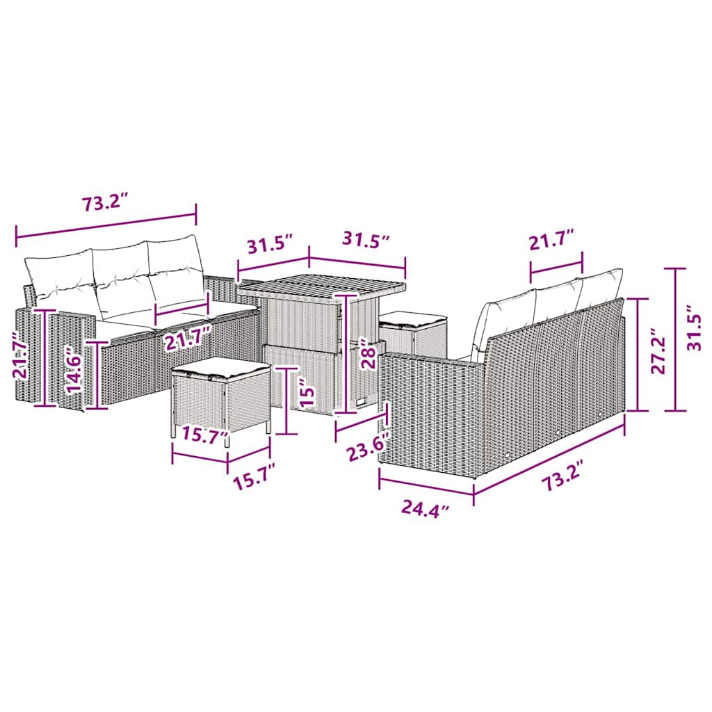8721288416834_wbg-siz_en_hd_1 vidaXL Garden Sofa Set Height-Adjustable 9 pcs Black Poly Rattan - Image 9