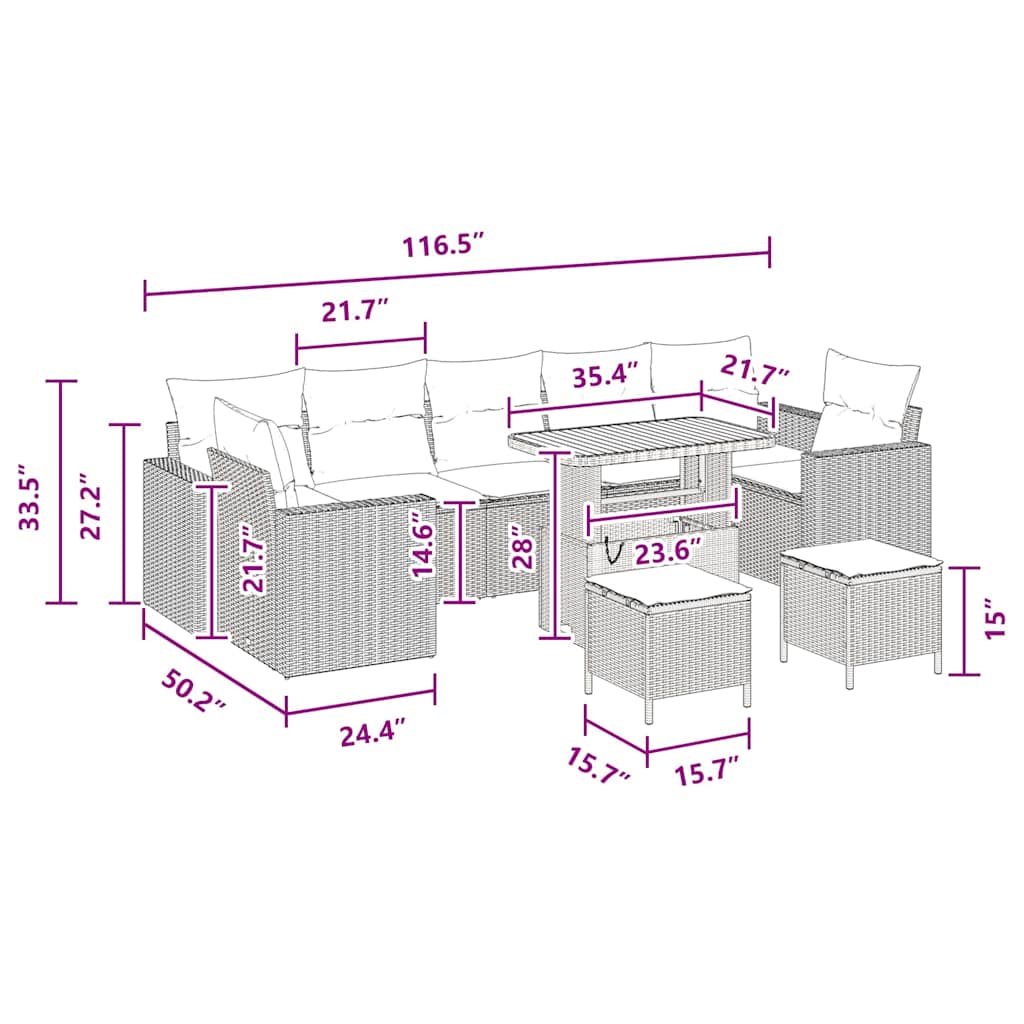 8721288417183_wbg-siz_en_hd_1 vidaXL Garden Sofa Set Height-Adjustable 10 pcs Black Poly Rattan - Image 9