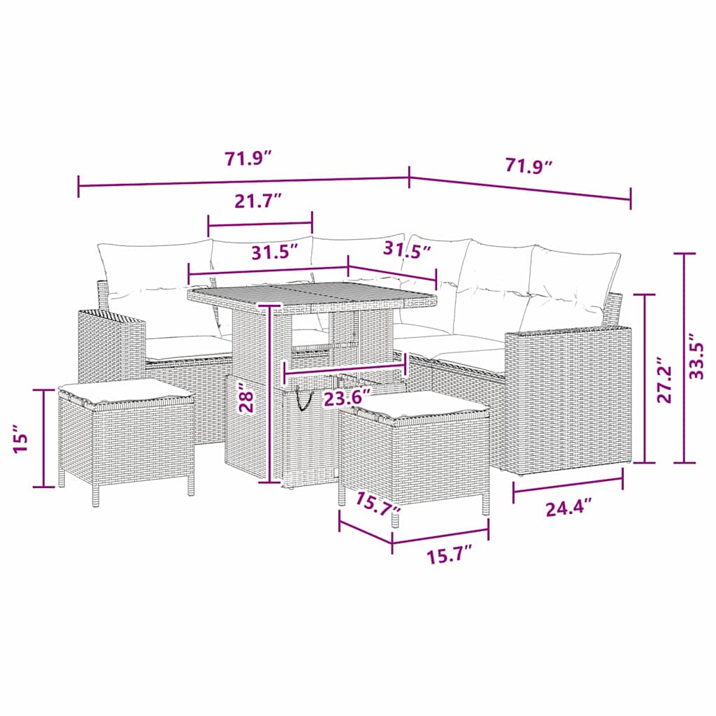 8721288417282_wbg-siz_en_hd_1 vidaXL Garden Sofa Set Height-Adjustable 8 pcs Black Poly Rattan - Image 10