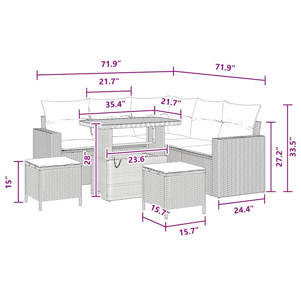 8721288417336_wbg-siz_en_hd_1 vidaXL Garden Sofa Set Height-Adjustable 8 pcs Black Poly Rattan - Image 10