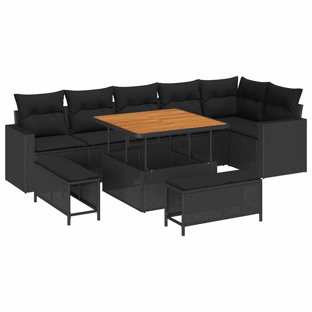 8721288417435_wbg-an-m_en_hd_5 vidaXL Garden Sofa Set Height-Adjustable 9 pcs Black Poly Rattan - Image 2