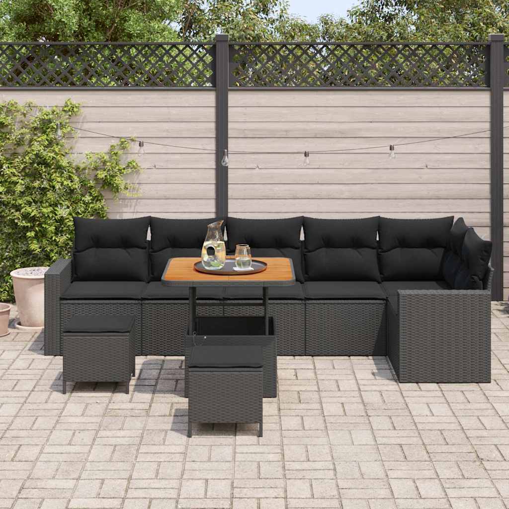 8721288417480_mo-im_en_hd_2 vidaXL Garden Sofa Set Height-Adjustable 9 pcs Black Poly Rattan - Image 3