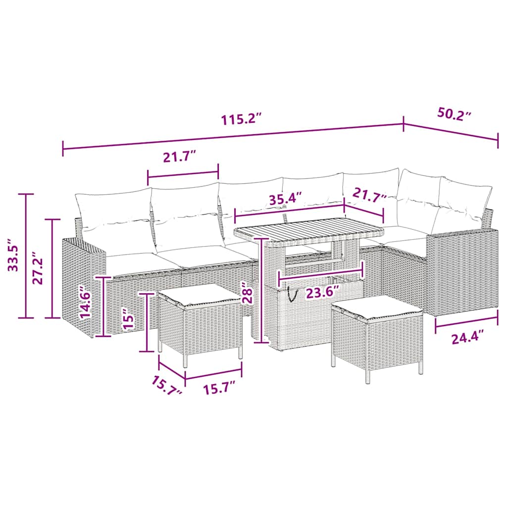 8721288417534_wbg-siz_en_hd_1 vidaXL Garden Sofa Set Height-Adjustable 9 pcs Black Poly Rattan - Image 10