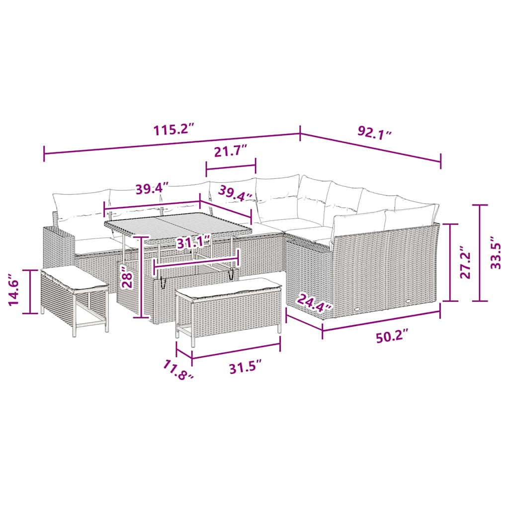 8721288417633_wbg-siz_en_hd_1 vidaXL Garden Sofa Set Height-Adjustable 12 pcs Black Poly Rattan - Image 10