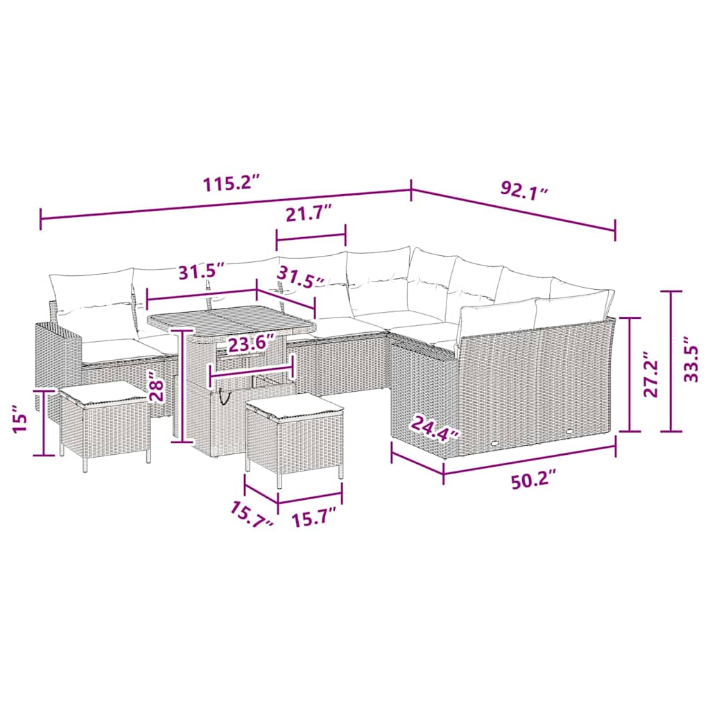 8721288417688_wbg-siz_en_hd_1 vidaXL Garden Sofa Set Height-Adjustable 12 pcs Black Poly Rattan - Image 10