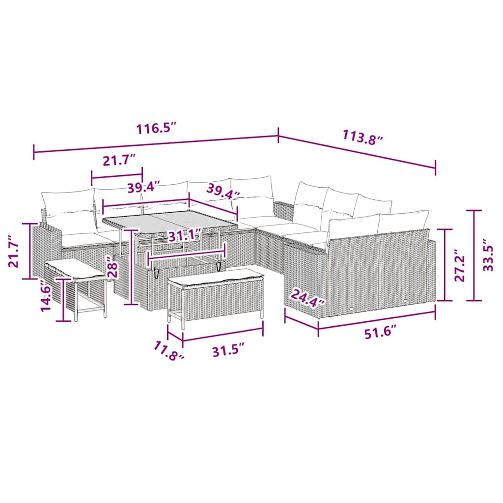 8721288417831_wbg-siz_en_hd_1 vidaXL Garden Sofa Set Height-Adjustable 13 pcs Black Poly Rattan - Image 9