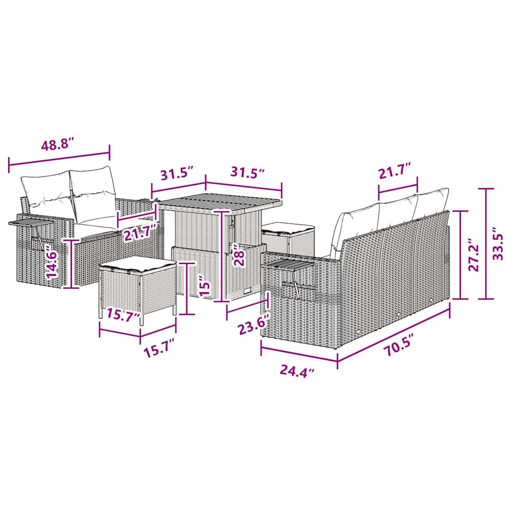8721288418036_wbg-siz_en_hd_4 vidaXL Garden Sofa Set Height-Adjustable 8 pcs Black Poly Rattan - Image 13