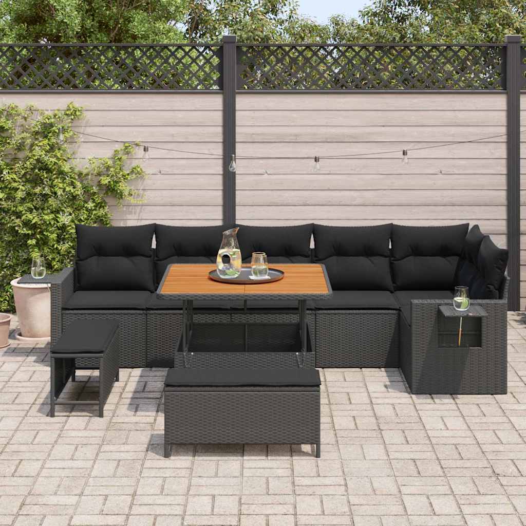 8721288418739_mo-im_en_hd_2 vidaXL Garden Sofa Set Height-Adjustable 9 pcs Black Poly Rattan - Image 3