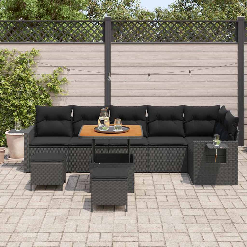 8721288418784_mo-im_en_hd_2 vidaXL Garden Sofa Set Height-Adjustable 9 pcs Black Poly Rattan - Image 3