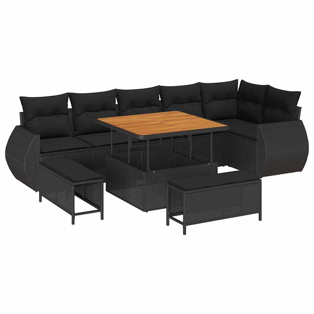 8721288420039_wbg-an-m_en_hd_5 vidaXL Garden Sofa Set Height-Adjustable 9 pcs Black Poly Rattan - Image 2