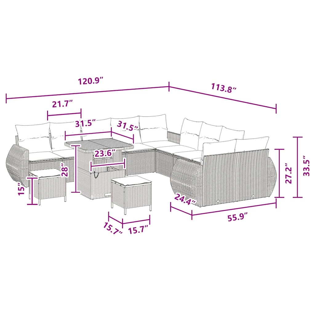 8721288420480_wbg-siz_en_hd_4 vidaXL Garden Sofa Set Height-Adjustable 13 pcs Black Poly Rattan - Image 12