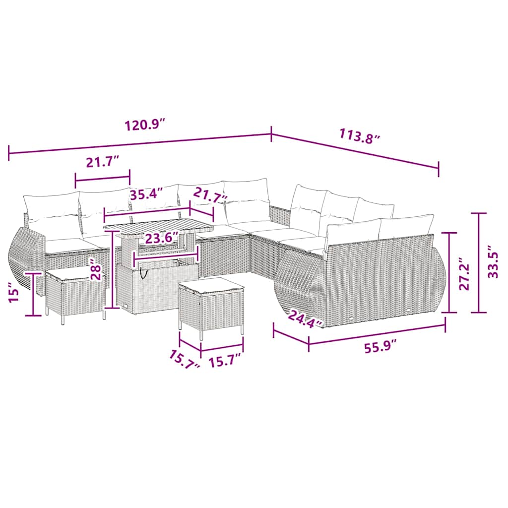 8721288420534_wbg-siz_en_hd_4 vidaXL Garden Sofa Set Height-Adjustable 13 pcs Black Poly Rattan - Image 12