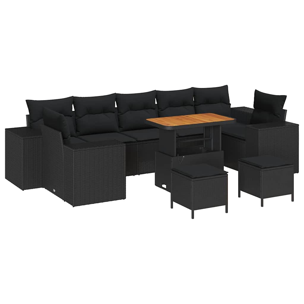 8721288421081_wbg-an-m_en_hd_4 vidaXL Garden Sofa Set Height-Adjustable 10 pcs Black Poly Rattan - Image 2