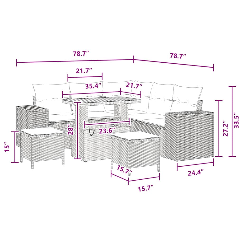 8721288421234_wbg-siz_en_hd_5 vidaXL Garden Sofa Set Height-Adjustable 8 pcs Black Poly Rattan - Image 10