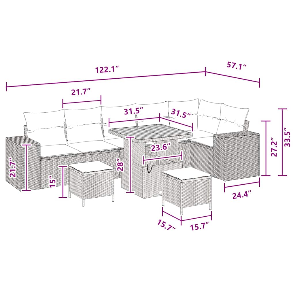 8721288421388_wbg-siz_en_hd_5 vidaXL Garden Sofa Set Height-Adjustable 9 pcs Black Poly Rattan - Image 8