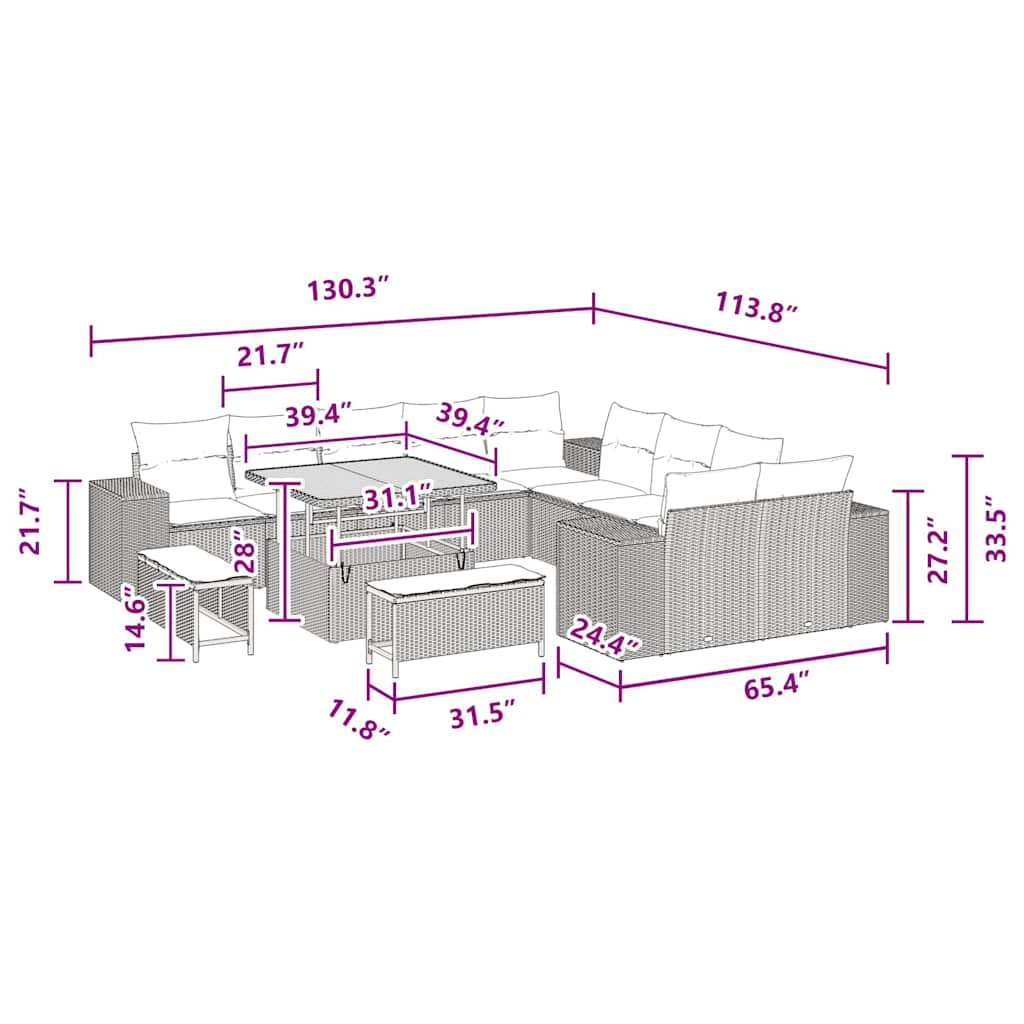 8721288421739_wbg-siz_en_hd_4 vidaXL Garden Sofa Set Height-Adjustable 13 pcs Black Poly Rattan - Image 12