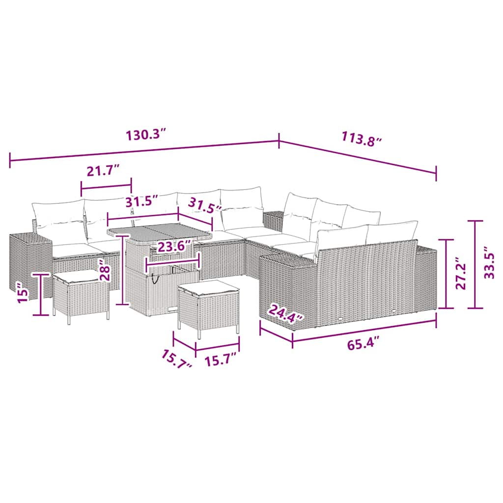 8721288421784_wbg-siz_en_hd_4 vidaXL Garden Sofa Set Height-Adjustable 13 pcs Black Poly Rattan - Image 12