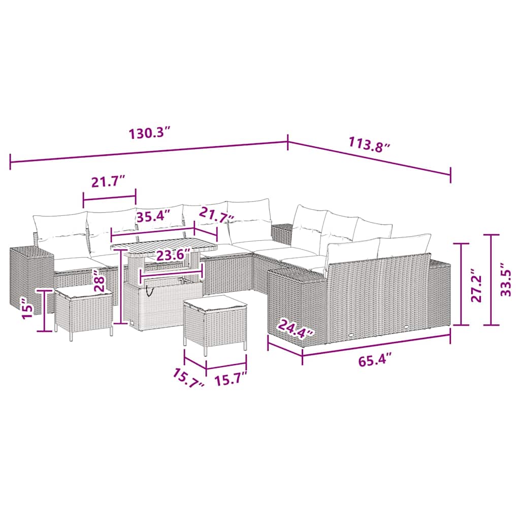 8721288421838_wbg-siz_en_hd_4 vidaXL Garden Sofa Set Height-Adjustable 13 pcs Black Poly Rattan - Image 12