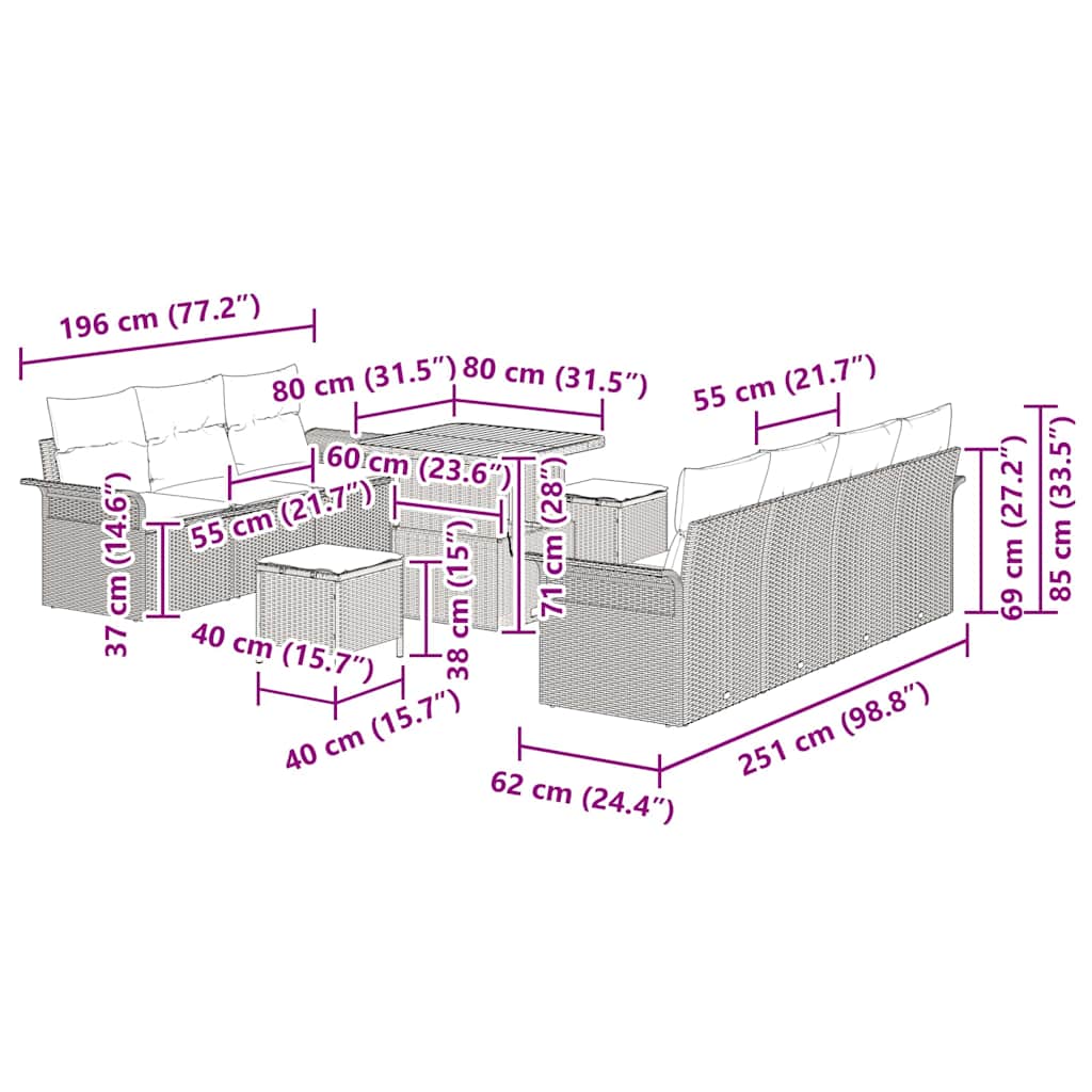 8721288422132_wbg-siz_en_hd_4 vidaXL Garden Sofa Set Height-Adjustable 10 pcs Black Poly Rattan - Image 12