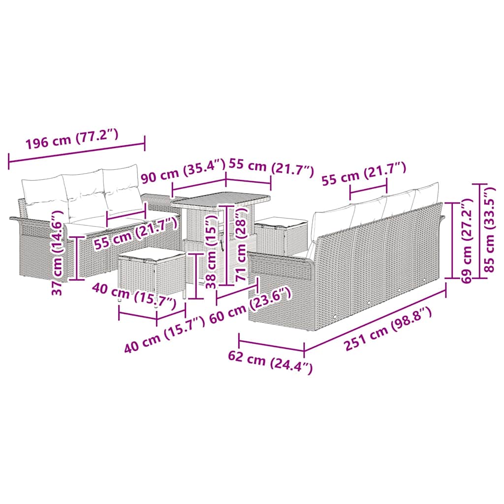 8721288422187_wbg-siz_en_hd_4 vidaXL Garden Sofa Set Height-Adjustable 10 pcs Black Poly Rattan - Image 12