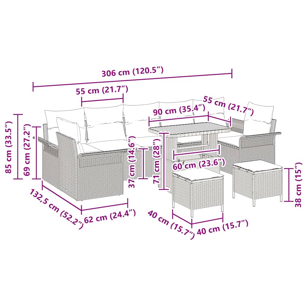 8721288422385_wbg-siz_en_hd_4 vidaXL Garden Sofa Set Height-Adjustable 10 pcs Black Poly Rattan - Image 12
