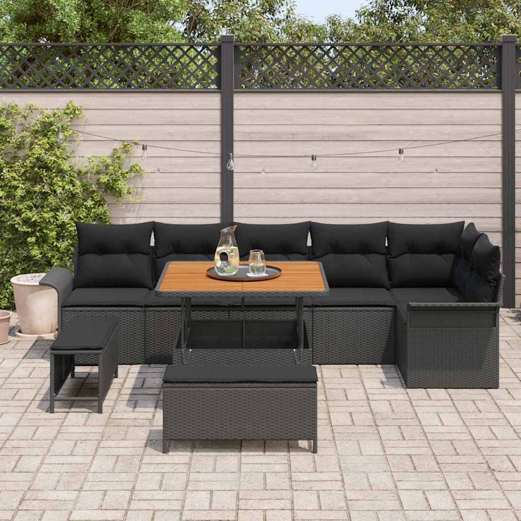 8721288422637_mo-im_en_hd_2 vidaXL Garden Sofa Set Height-Adjustable 9 pcs Black Poly Rattan - Image 3