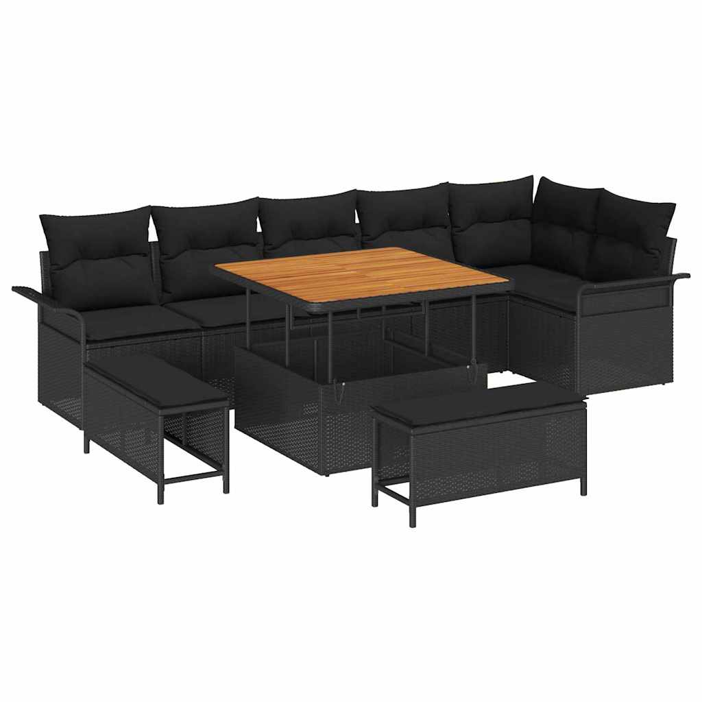 8721288422637_wbg-an-m_en_hd_5 vidaXL Garden Sofa Set Height-Adjustable 9 pcs Black Poly Rattan - Image 2
