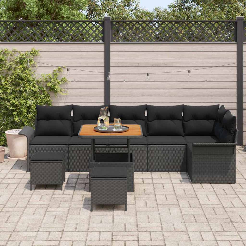 8721288422682_mo-im_en_hd_2 vidaXL Garden Sofa Set Height-Adjustable 9 pcs Black Poly Rattan - Image 3