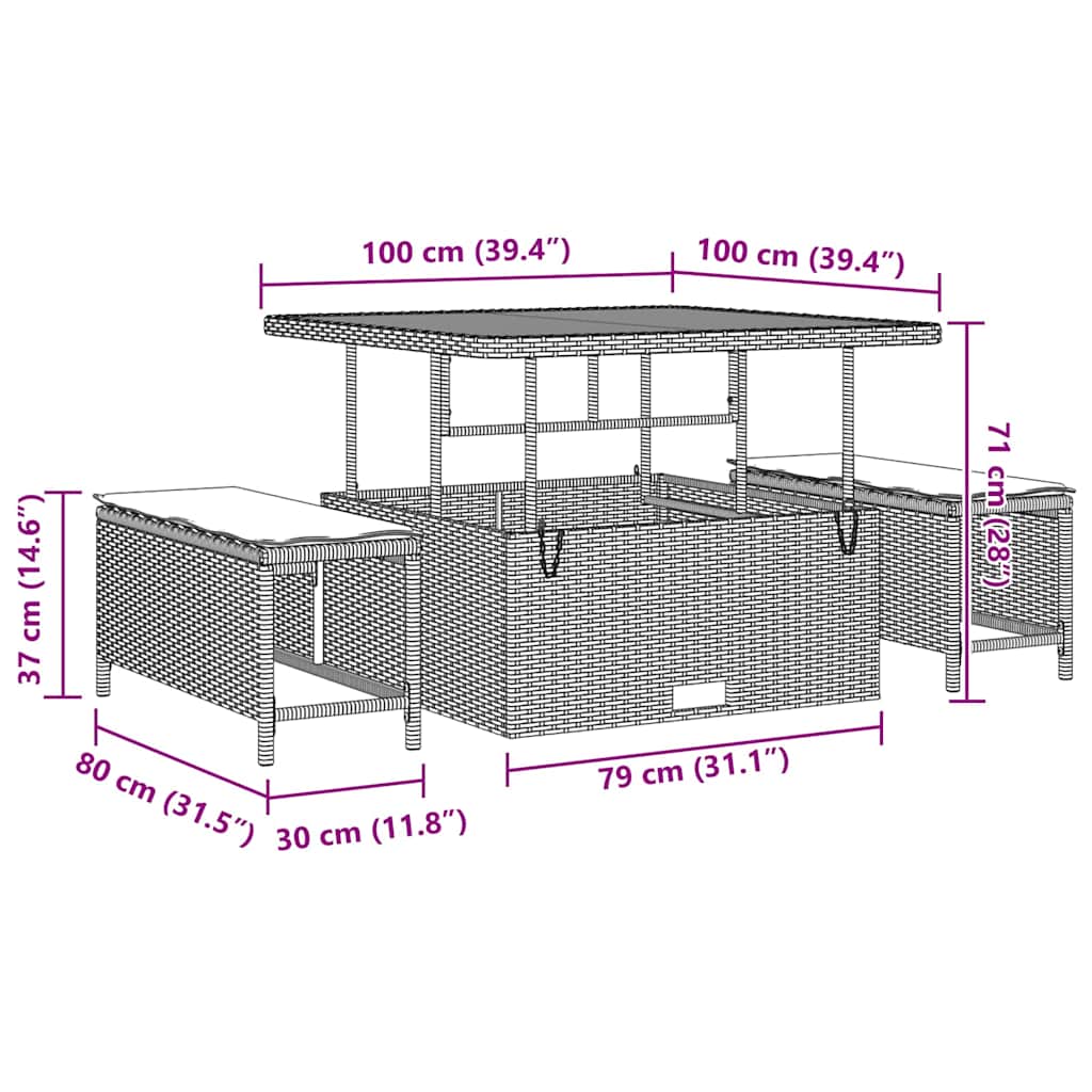 8721288423030_wbg-siz_en_hd_1 vidaXL Garden Sofa Set Height-Adjustable 13 pcs Black Poly Rattan - Image 9