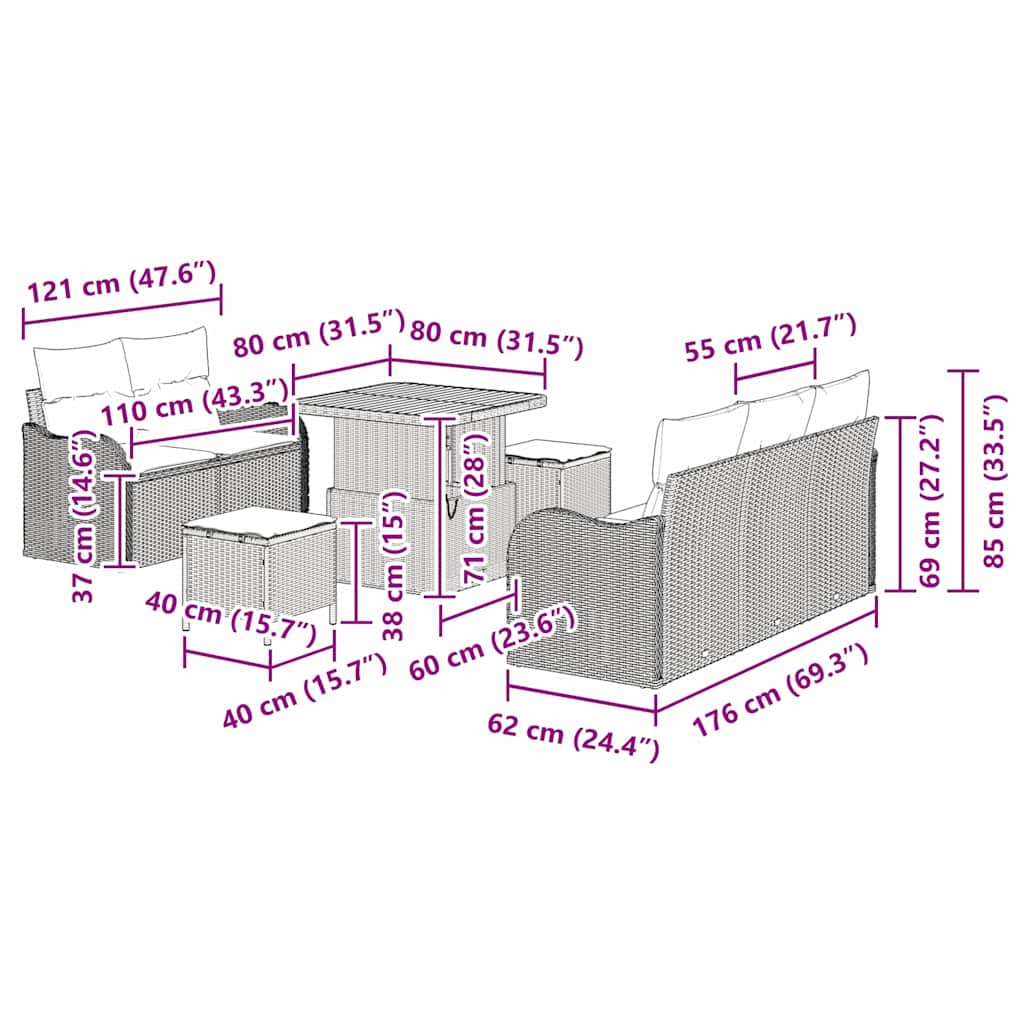 8721288423238_wbg-siz_en_hd_4 vidaXL Garden Sofa Set Height-Adjustable 8 pcs Black Poly Rattan - Image 12