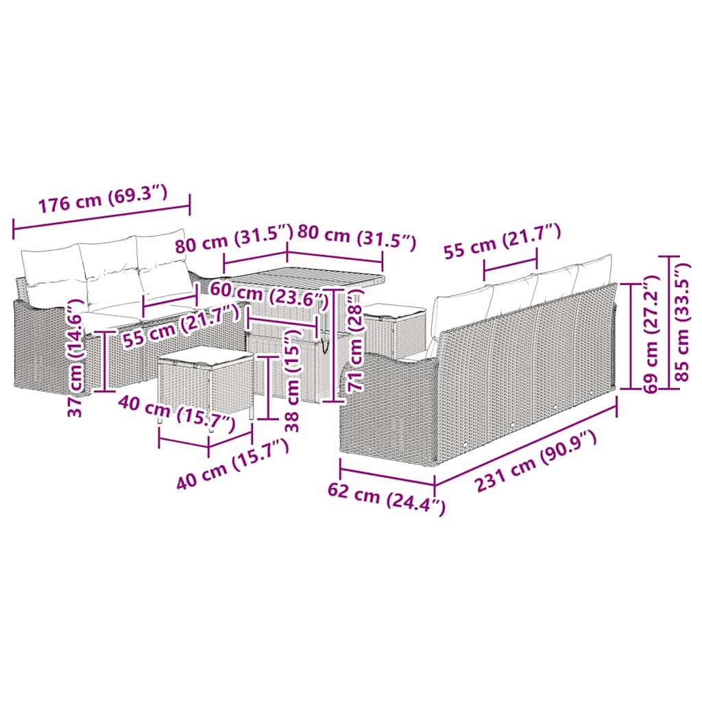 8721288423436_wbg-siz_en_hd_4 vidaXL Garden Sofa Set Height-Adjustable 10 pcs Black Poly Rattan - Image 12