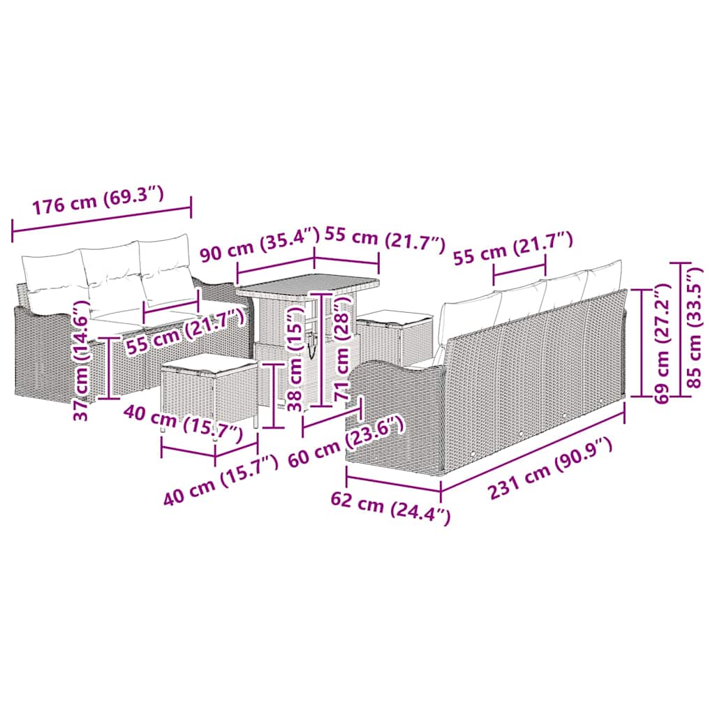 8721288423481_wbg-siz_en_hd_4 vidaXL Garden Sofa Set Height-Adjustable 10 pcs Black Poly Rattan - Image 12