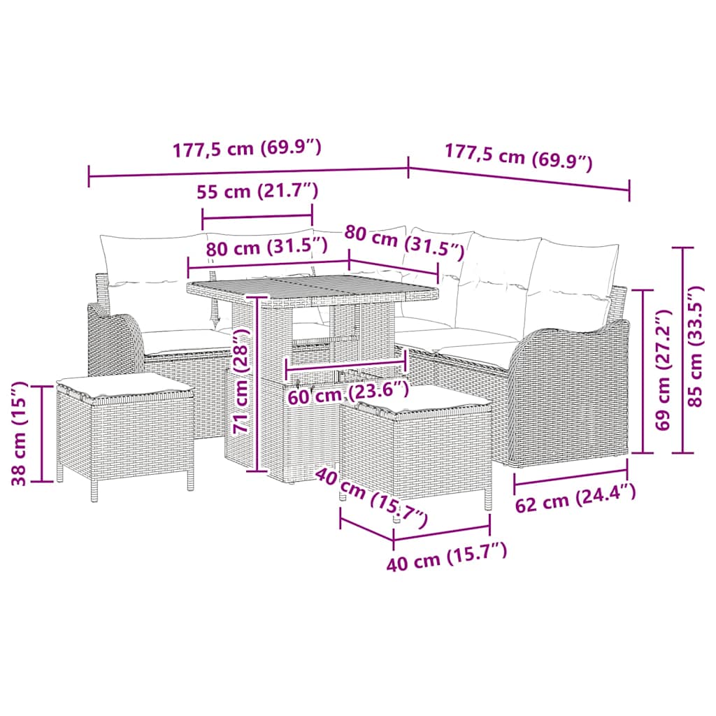 8721288423788_wbg-siz_en_hd_5 vidaXL Garden Sofa Set Height-Adjustable 8 pcs Black Poly Rattan - Image 13