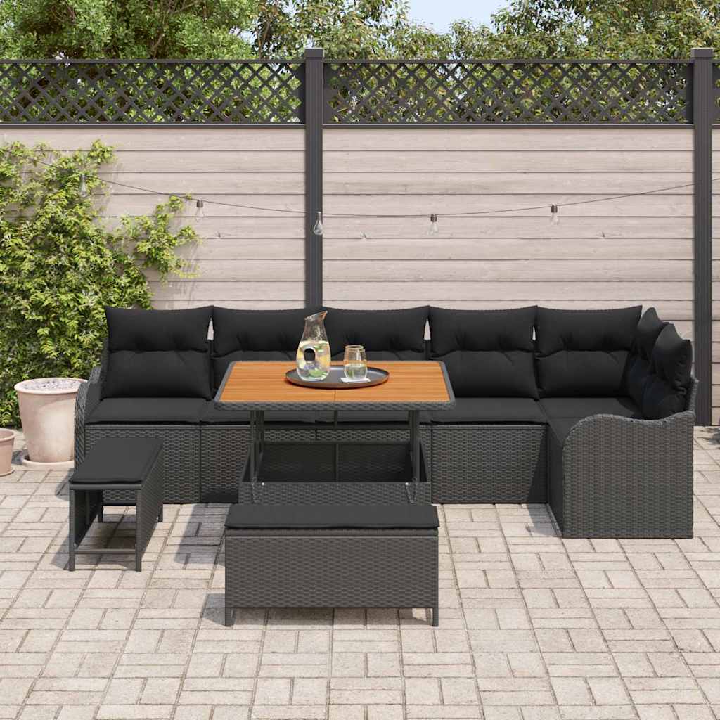 8721288423931_mo-im_en_hd_2 vidaXL Garden Sofa Set Height-Adjustable 9 pcs Black Poly Rattan - Image 3