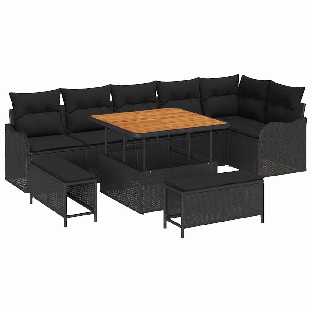 8721288423931_wbg-an-m_en_hd_5 vidaXL Garden Sofa Set Height-Adjustable 9 pcs Black Poly Rattan - Image 2