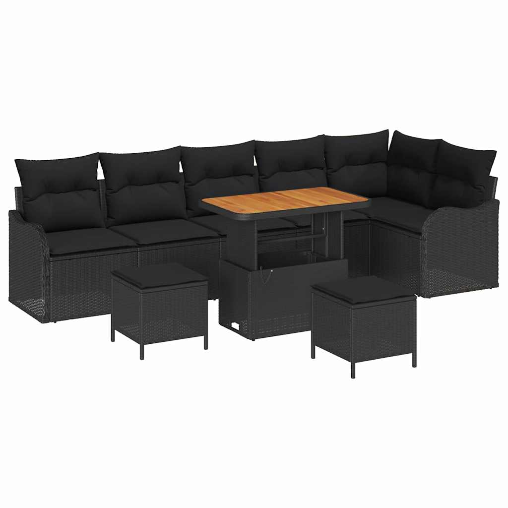 8721288424037_wbg-an-m_en_hd_5 vidaXL Garden Sofa Set Height-Adjustable 9 pcs Black Poly Rattan - Image 2