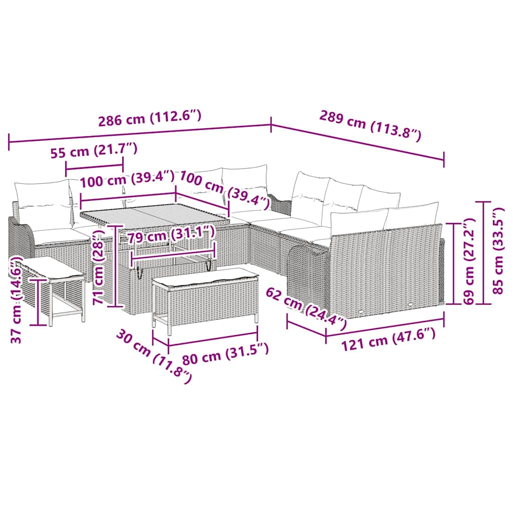 8721288424334_wbg-siz_en_hd_4 vidaXL Garden Sofa Set Height-Adjustable 13 pcs Black Poly Rattan - Image 12