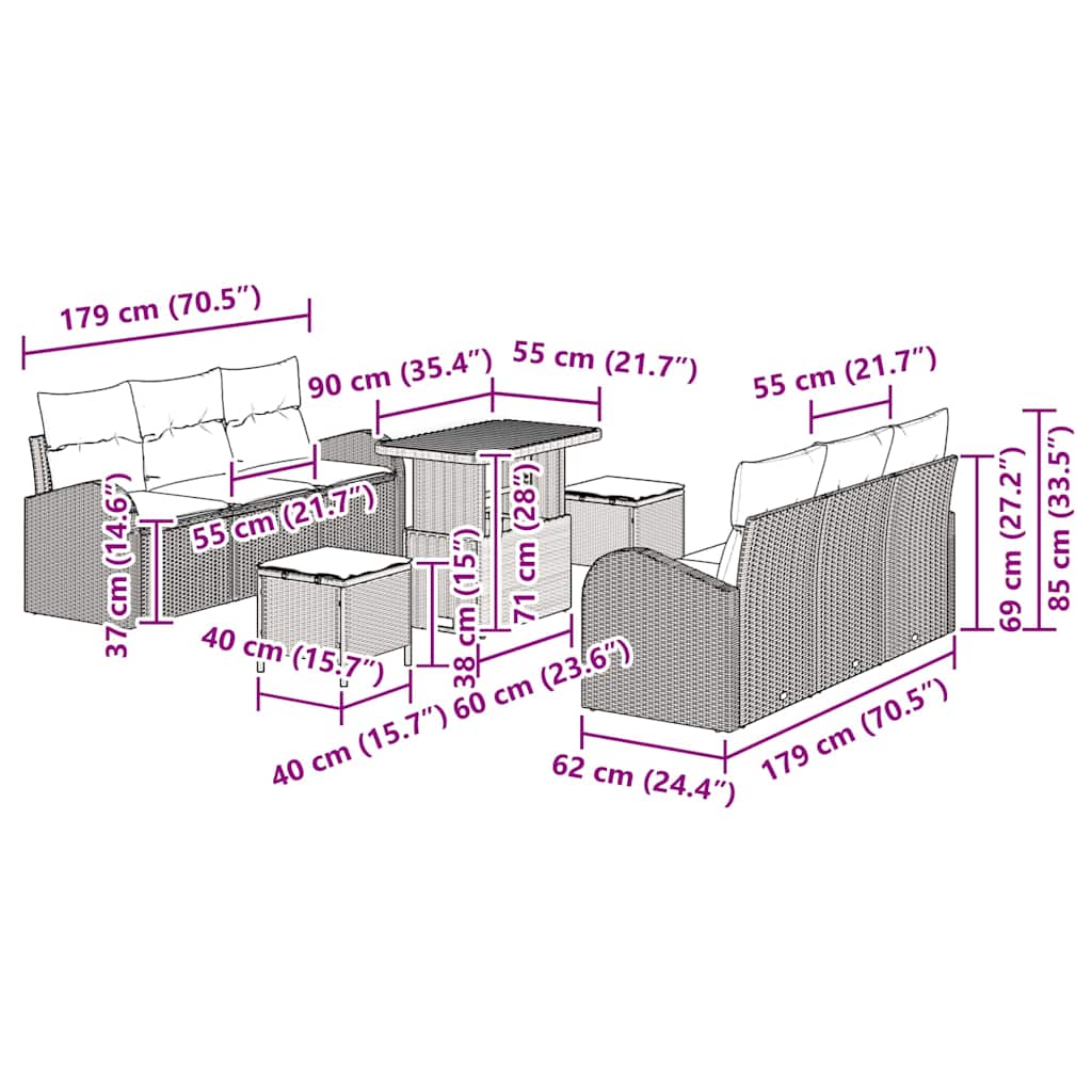 8721288424686_wbg-siz_en_hd_4 vidaXL Garden Sofa Set with Cushion 9 pcs Black Poly rattan - Image 12
