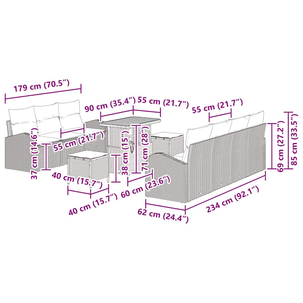 8721288424785_wbg-siz_en_hd_4 vidaXL Garden Sofa Set with Cushion 10 pcs Black Poly rattan - Image 12